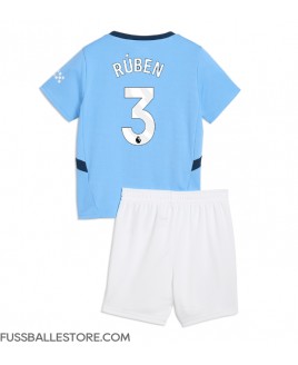 Günstige Manchester City Ruben Dias #3 Heimtrikotsatz Kinder 2024-25 Kurzarm (+ Kurze Hosen)